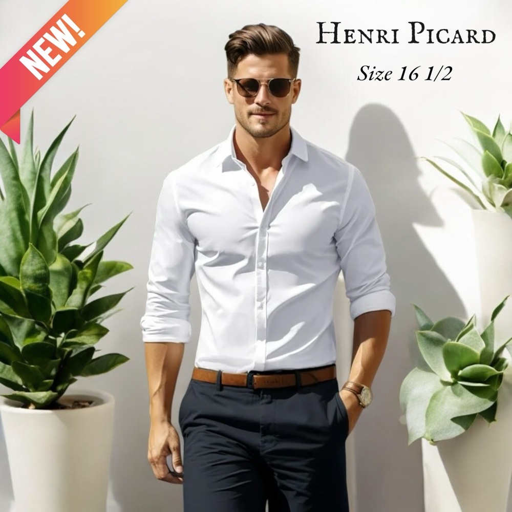 New Henri Picard White Convertible Cuff Dress Shirt